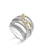 Lagos 18k Gold And Sterling Silver Domed Caviar Bead Multi Row Ring