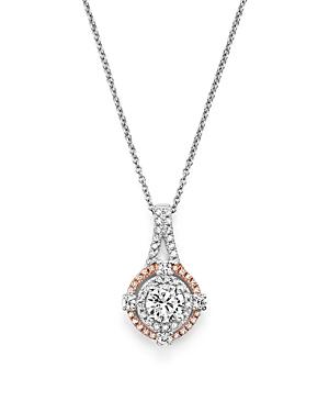 Diamond Halo Pendant Necklace In 14k White And Rose Gold, .70 Ct. T.w.