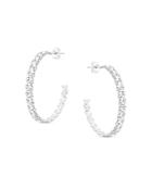 Suzanne Kalan 18k White Gold Fireworks Diamond Round-cut & Baguette Medium Hoop Earrings