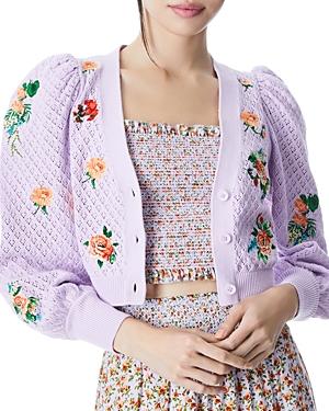 Alice And Olivia Morita Floral Puff Sleeve Cardigan