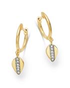 Meira T 14k Yellow Gold Diamond Leaf Dangle Huggie Hoop Earrings