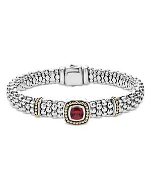 Lagos 18k Yellow Gold & Sterling Silver Caviar Color Rhodolite Garnet Frame Bead Link Bracelet