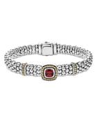 Lagos 18k Yellow Gold & Sterling Silver Caviar Color Rhodolite Garnet Frame Bead Link Bracelet