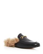 Gucci Men's Princetown Leather And Lamb Fur Slippers
