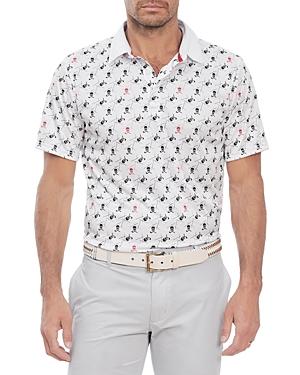 Robert Graham Stretch Skull & Golf Club Print Regular Fit Performance Polo Shirt