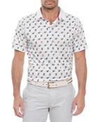 Robert Graham Stretch Skull & Golf Club Print Regular Fit Performance Polo Shirt