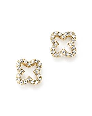 Diamond Clover Stud Earrings In 14k Yellow Gold, .20 Ct. T.w.