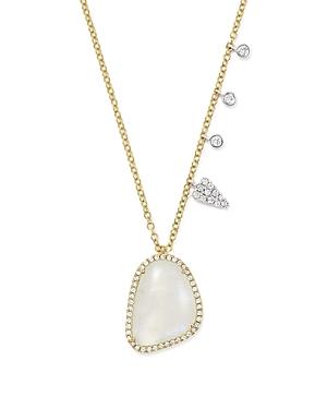 Meira T 14k White And Yellow Gold Large Rainbow Moonstone And Diamond Pendant Necklace, 16