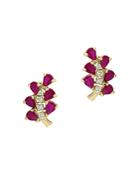 Bloomingdale's Certified Ruby & Diamond Leaf Stud Earrings In 14k Yellow Gold - 100% Exclusive