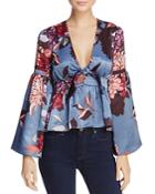 Olivaceous Floral Print Bell Sleeve Top
