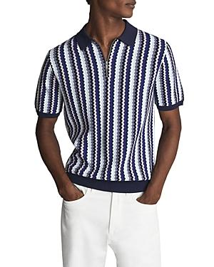 Reiss Blanco Half Zip Geo Striped Polo