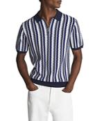 Reiss Blanco Half Zip Geo Striped Polo
