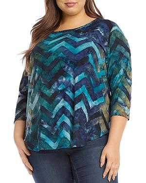 Karen Kane Plus Zig Zag Jacquard Tie Dyed Burnout Shirt