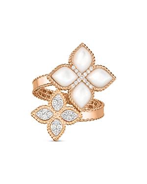 Roberto Coin 18k White & Rose Gold Roman Barocco Mother Of Pearl & Diamond Flower Wrap Ring