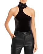 Alix Carmine Asymmetric Velvet Bodysuit