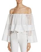 Kendall And Kylie Circle Eyelet Off-the-shoulder Top