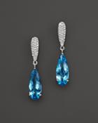 Blue Topaz And Diamond Drop Earrings In 14k White Gold