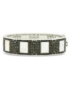 Freida Rothman Industrial Finish Mother-of-pearl & Pave Bangle Bracelet In Rhodium-plated Sterling Silver