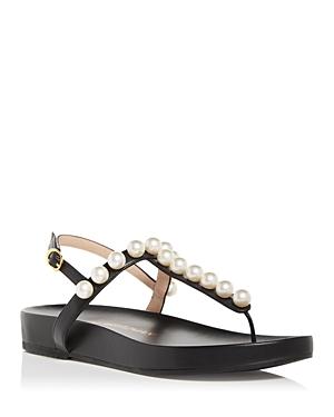 Stuart Weitzman Women's Goldie Pearl Demi Wedge Thong Sandals