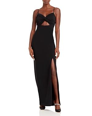Aqua Front Cutout High Slit Gown - 100% Exclusive