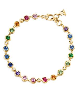 Temple St. Clair 18k Yellow Gold Classic Multi-gemstone Rainbow Eternity Bracelet