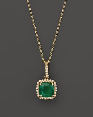 Emerald And Diamond Pendant Necklace In 14k Yellow Gold, 18
