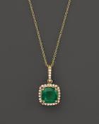 Emerald And Diamond Pendant Necklace In 14k Yellow Gold, 18
