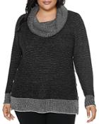 Belldini Plus Metallic Cowl Neck Sweater With Button Details
