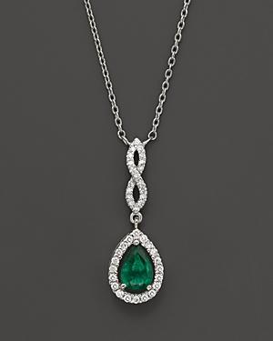 Emerald And Diamond Open Weave Pear Shaped Pendant In 14k White Gold - 100% Exclusive