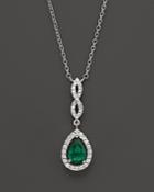 Emerald And Diamond Open Weave Pear Shaped Pendant In 14k White Gold - 100% Exclusive