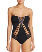 Laundry By Shelli Segal Embroidered Bandeau One Piece Swimsuit