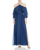 Halston Heritage Ruffled Cold-shoulder Gown