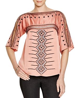 Nanette Lepore Tune In Turn On Embroidered Satin Top