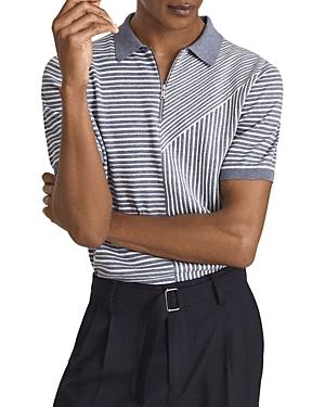 Reiss Wriggle Wool & Cotton Blocked Stripe Regular Fit Half Zip Polo Shirt
