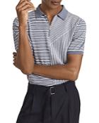 Reiss Wriggle Wool & Cotton Blocked Stripe Regular Fit Half Zip Polo Shirt