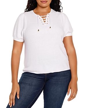 Belldini Plus Short Sleeve Lace Up Sweater