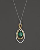 Emerald, Yellow Diamond And White Diamond Pendant Necklace In 14k White And Yellow Gold, 17