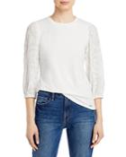 T Tahari Embroidered Mesh Sleeve Top