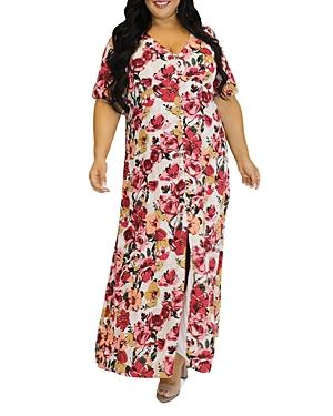 Maree Pour Toi Plus Floral Button Front Maxi Dress