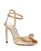 Jimmy Choo Women's Sacora 100 Snake-embossed Embellished Leather High-heel Sandals