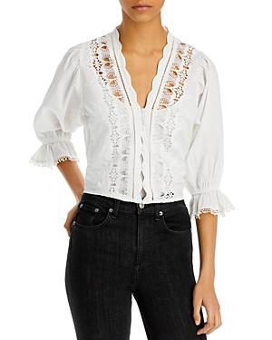 Free People Louella Embroidered Puff Sleeve Blouse