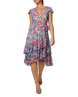 Laundry By Shelli Segal Ruffled Botanical Floral Wrap Dress