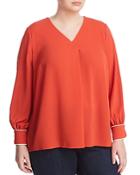 Vince Camuto Plus Pleated V-neck Blouse