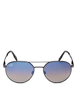Maui Jim Unisex Waterfront Polarized Brow Bar Round Sunglasses, 55mm