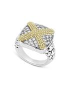 Lagos Sterling Silver & 18k Yellow Gold Caviar Lux Diamond Large X Ring