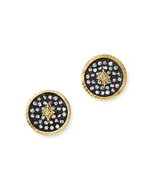 Armenta 18k Yellow Gold & Blackened Sterling Silver Old World Pave Champagne Diamond Disc Stud Earrings