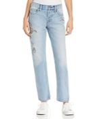 Current/elliott The Crossover Boyfriend Jeans In Harrison With Embroidery