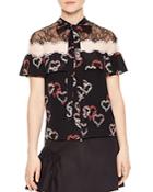 Sandro Tilly Ruffled Printed Lace Top