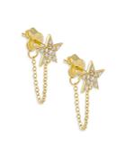 Adinas Jewels Pave Star & Chain Front To Back Earrings In Gold Tone Sterling Silver