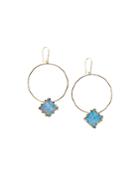 Lana Jewelry 14k Yellow Gold Small Frosted Square Opal Hoop Drop Earrings